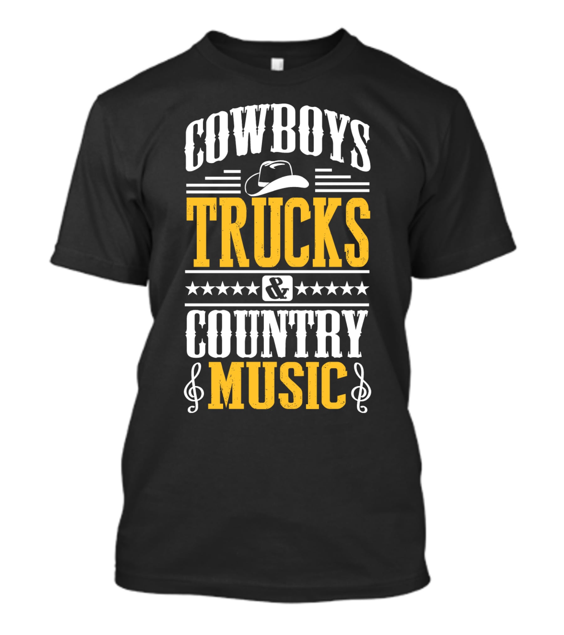 Cowboys Trucks And Country Music With Stars And Musical Notes T-Shirt
