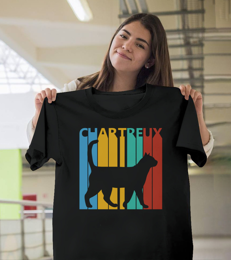 CHARTREUX Cat Silhouette Color Stripes T-Shirt