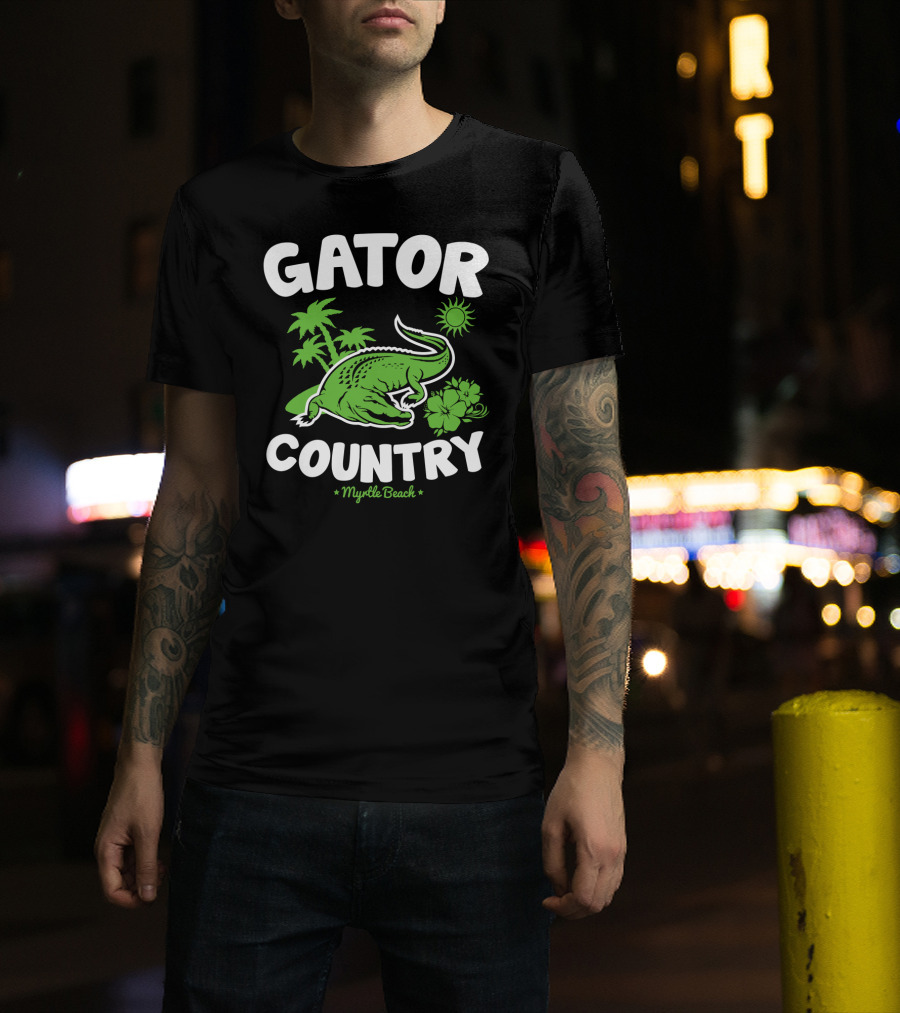 Gator Country Myrtle Beach South Carolina Palm Trees Sun Hibiscus T-Shirt
