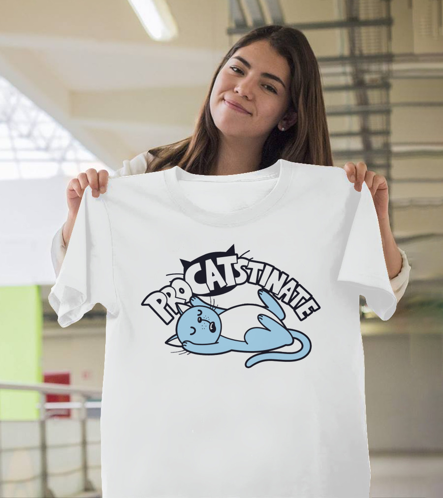 Procatstinate Lazy Blue Cat Relaxation T-Shirt