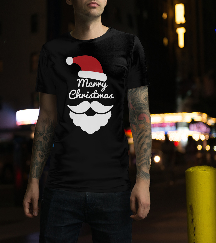 Merry Christmas Santa Hat And Beard T-Shirt