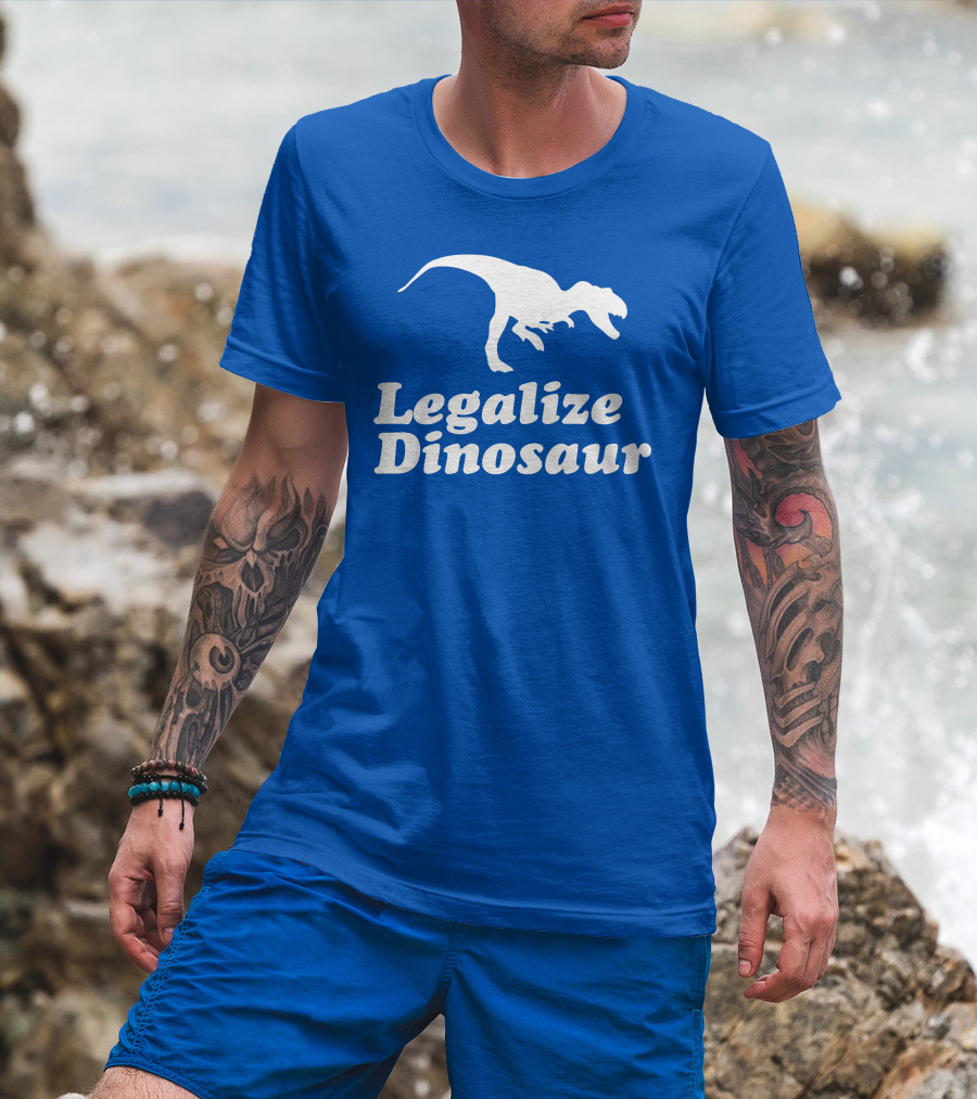 Legalize Dinosaur T-Rex Silhouette On Blue T-Shirt