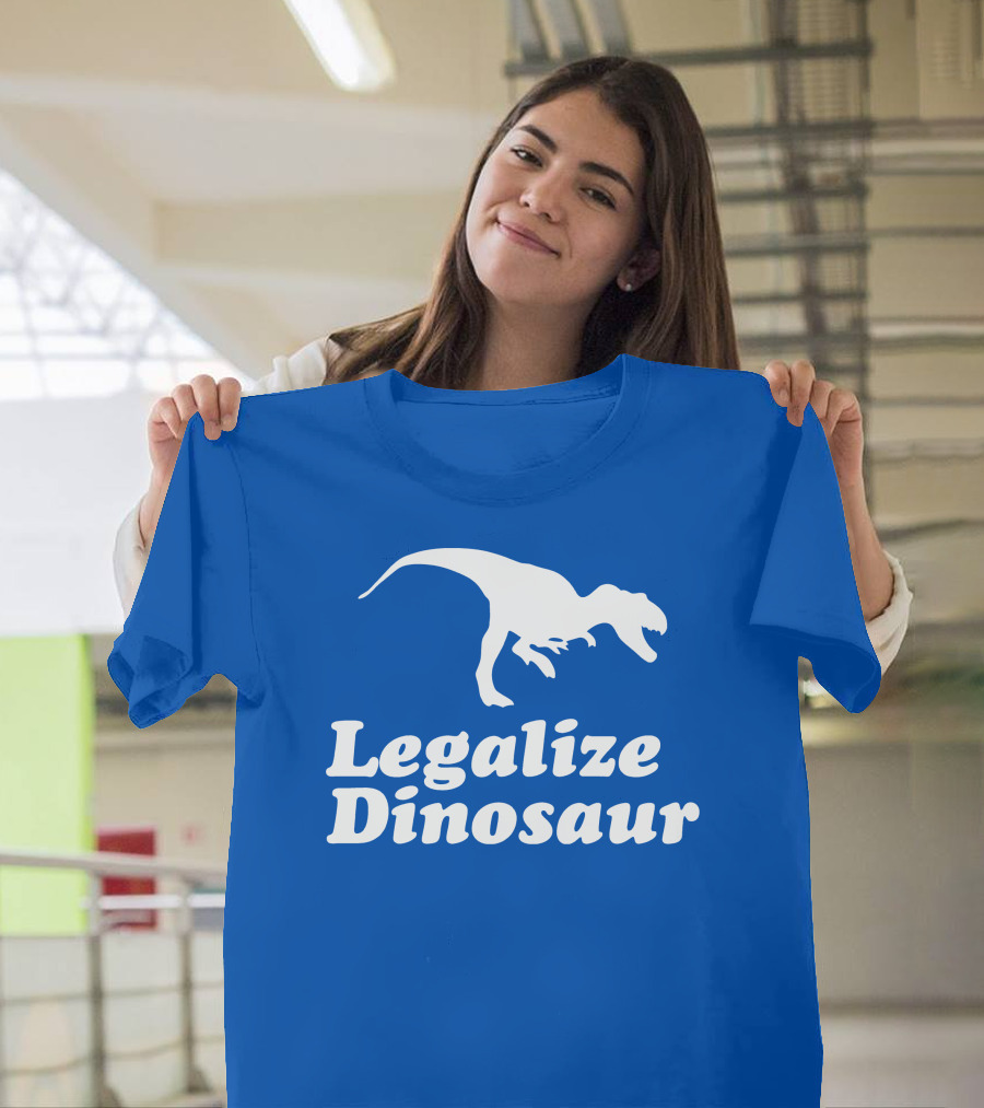 Legalize Dinosaur T-Rex Silhouette on Blue T-Shirt