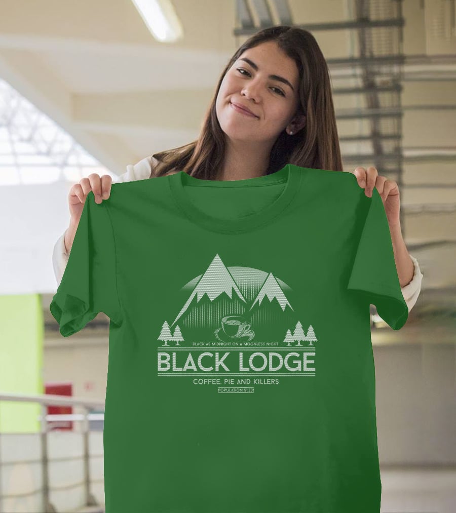 Black Lodge Coffee Pie Killers Black As Midnight On A Moonless Night Population 51201 T-Shirt