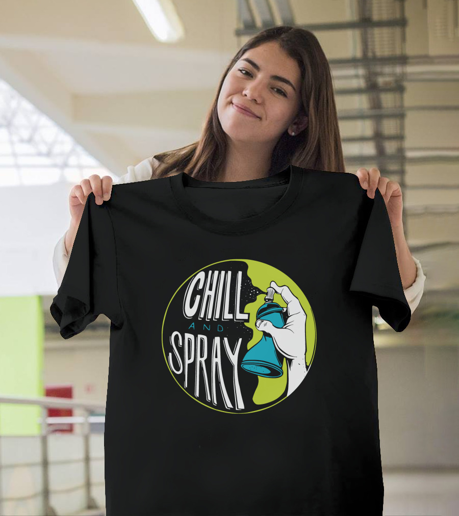 CHILL AND SPRAY Hand Holding Blue Can T-Shirt
