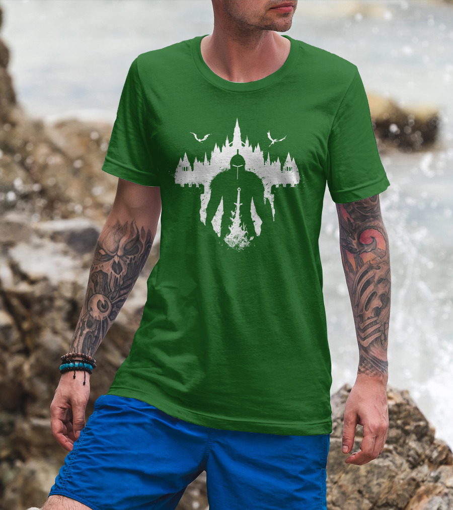 Warrior Soul Medieval Knight Silhouette With Sword And Castle In Background T-Shirt
