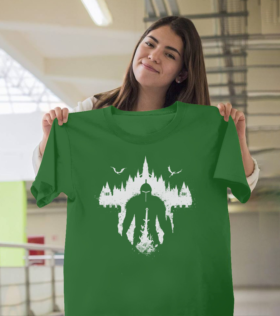 Warrior Soul Medieval Knight Silhouette with Sword and Castle in Background T-Shirt
