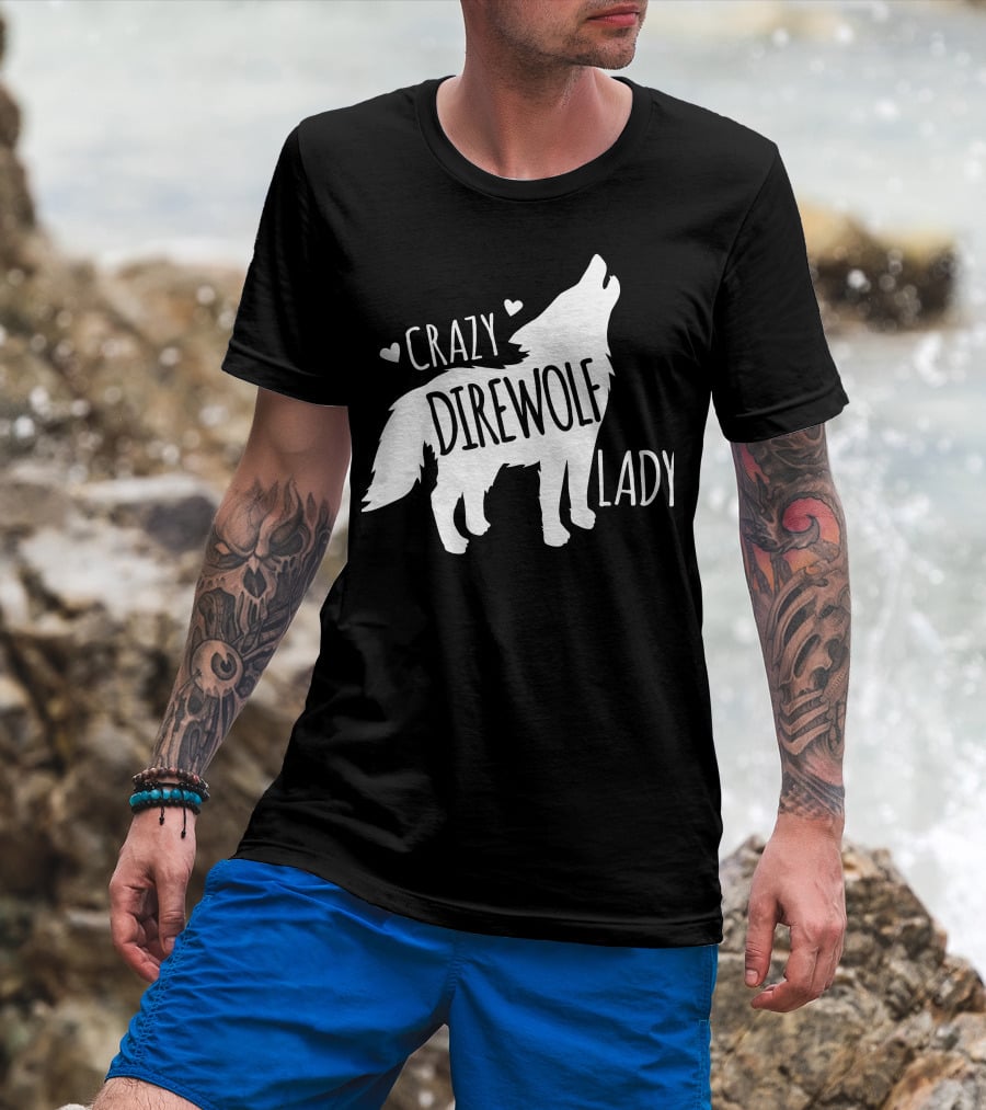 Crazy Direwolf Lady Howling Wolf Silhouette Hearts T-Shirt