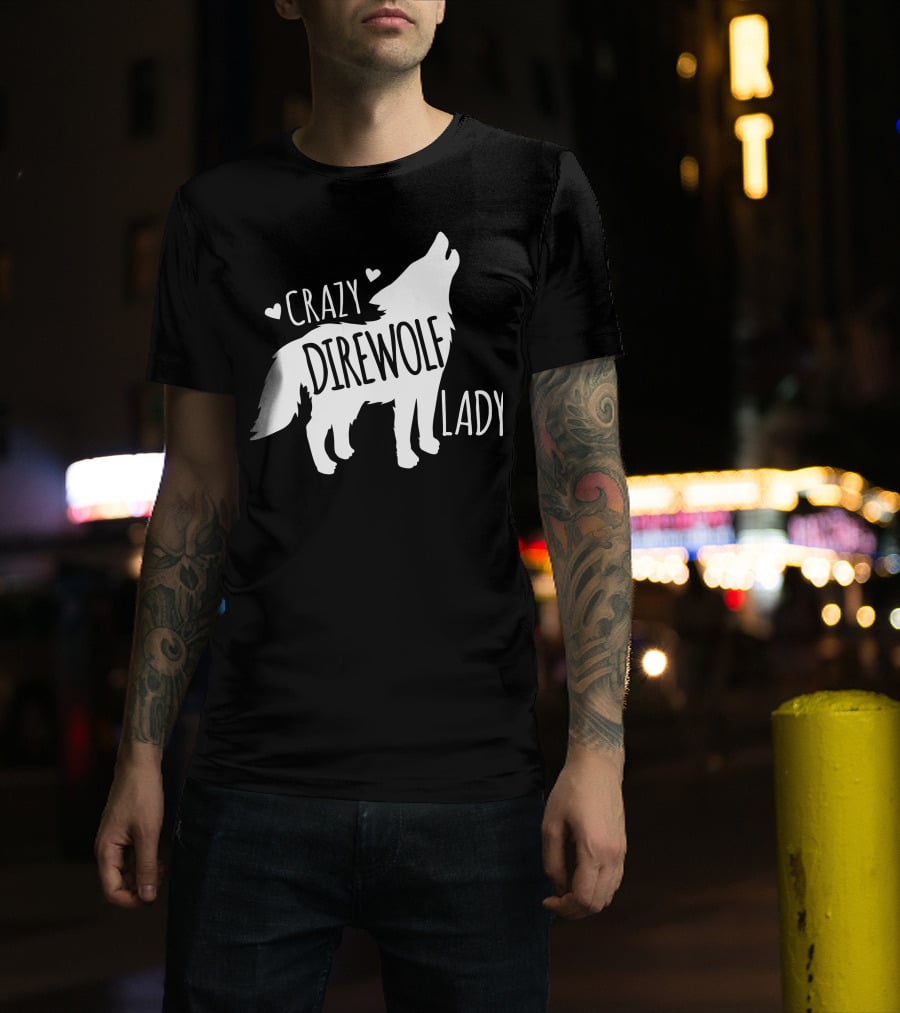 Crazy Direwolf Lady Howling Wolf Silhouette Hearts T-Shirt