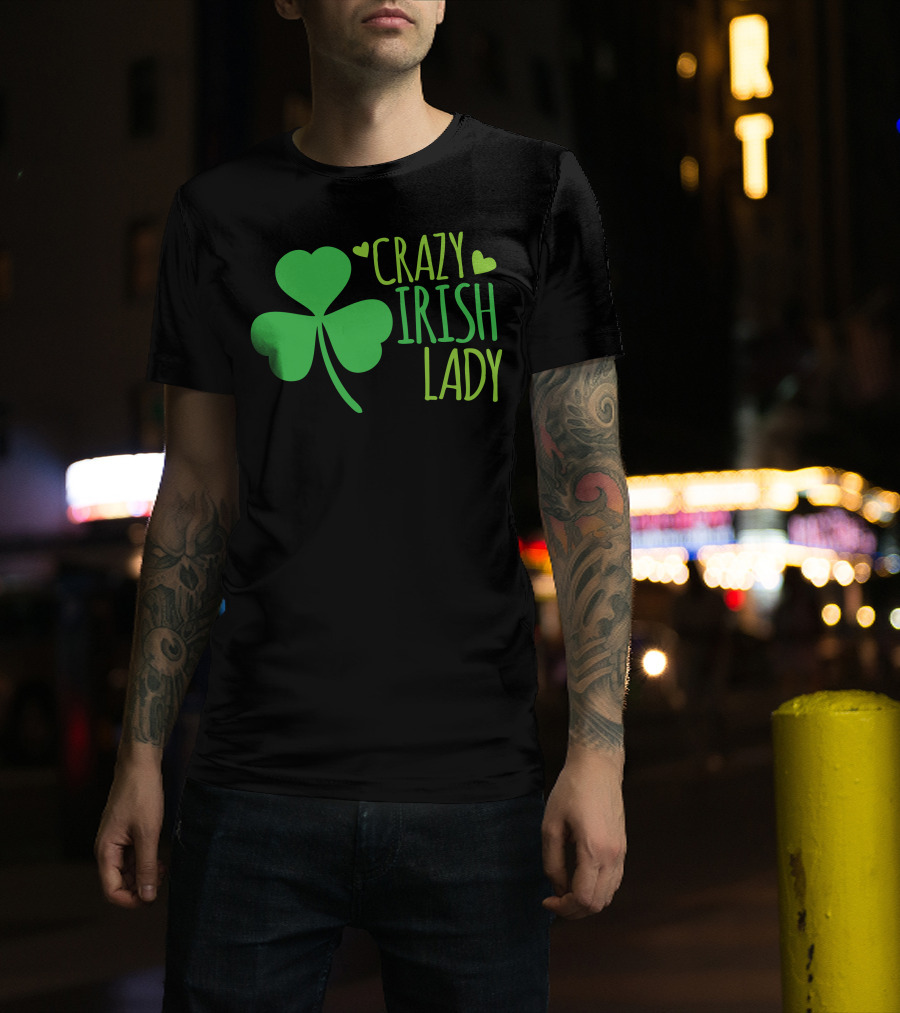Crazy Irish Lady Shamrock Hearts T-Shirt