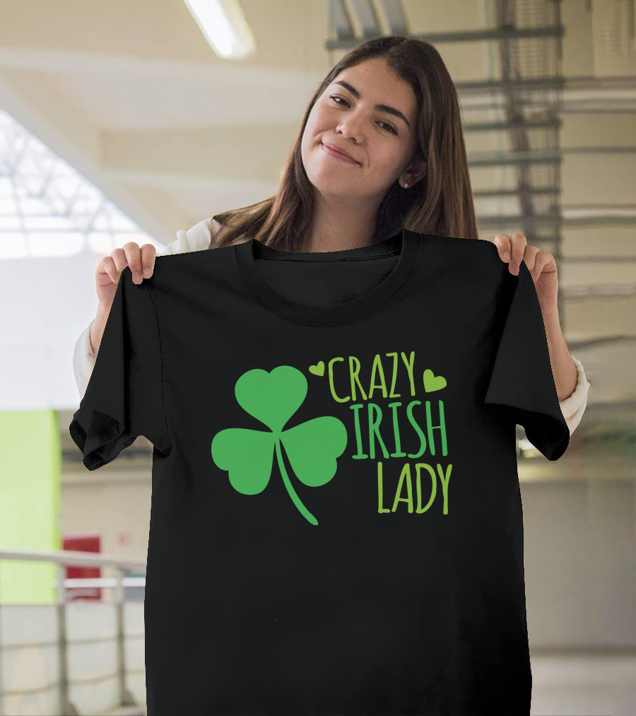 Crazy Irish Lady Shamrock Hearts T-Shirt
