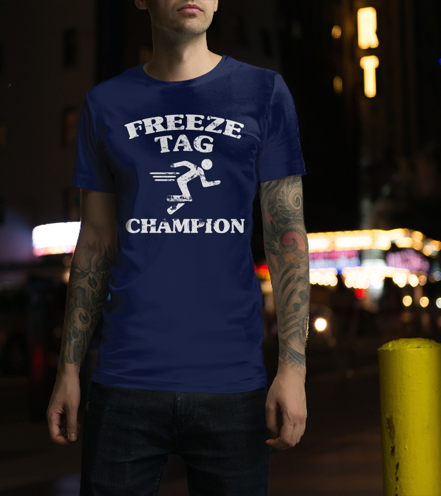 Freeze Tag Champion Retro Style Runner Vintage Text T-Shirt
