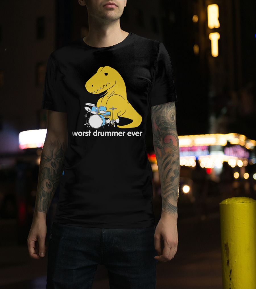Worst Drummer Ever T-Rex With Drum Set T-Shirt