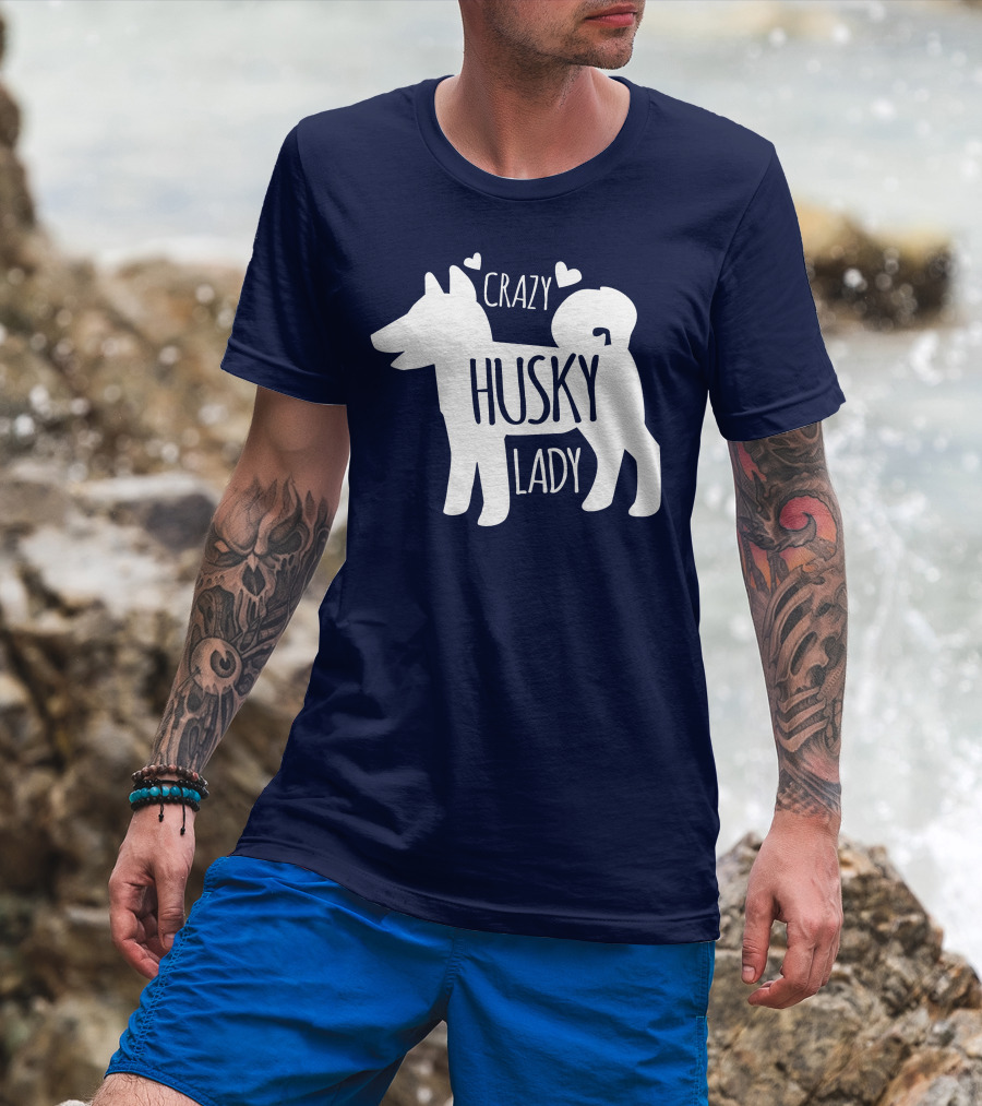 Crazy Husky Lady With Hearts Dog T-Shirt