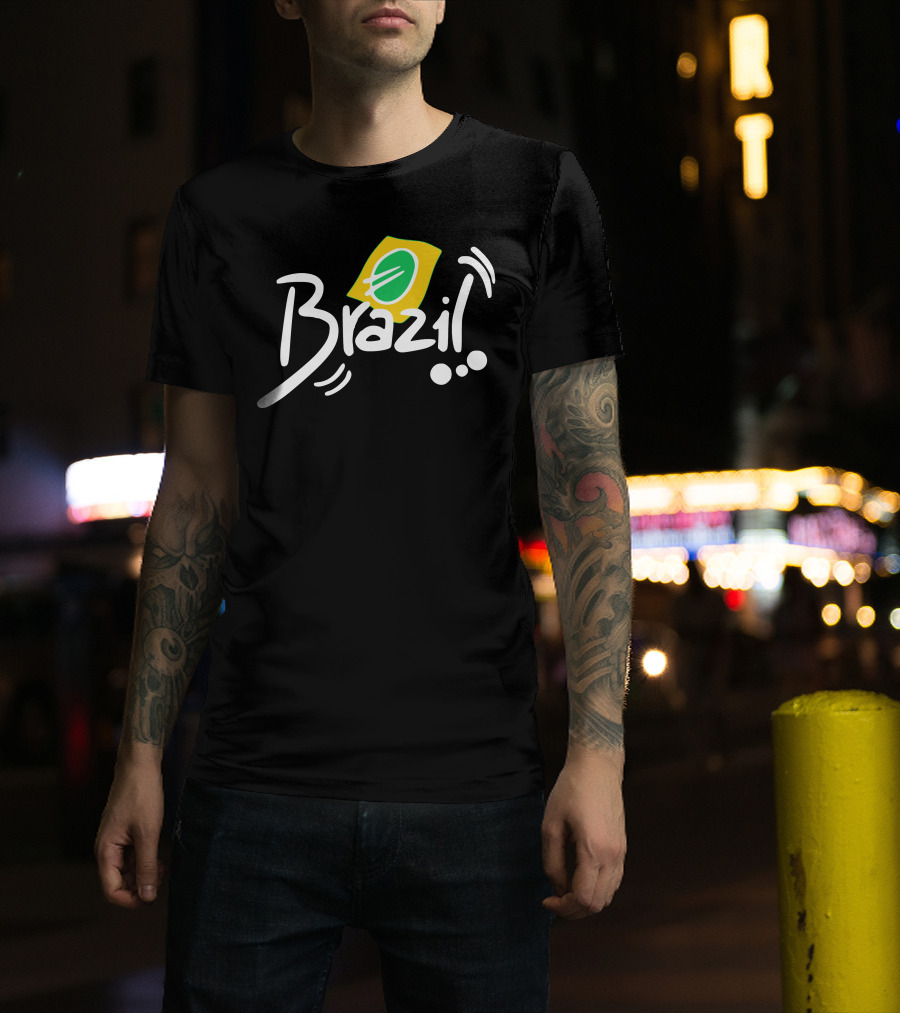 Brazil Text With Iconic Flag Colors And Soccer Ball Elements T-Shirt