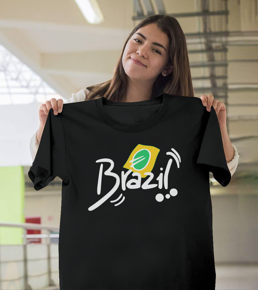 Brazil Text with Iconic Flag Colors and Soccer Ball Elements T-Shirt