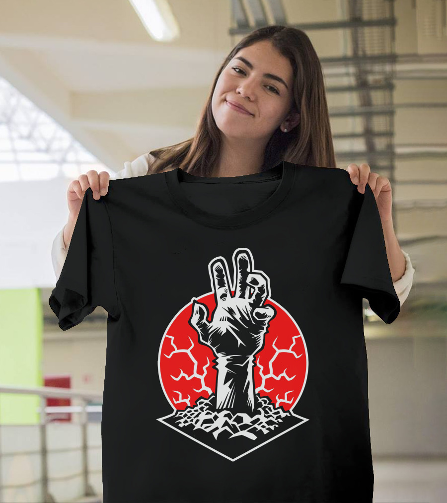 Rising Hand of Doom Cracking Ground in Red Circle T-Shirt
