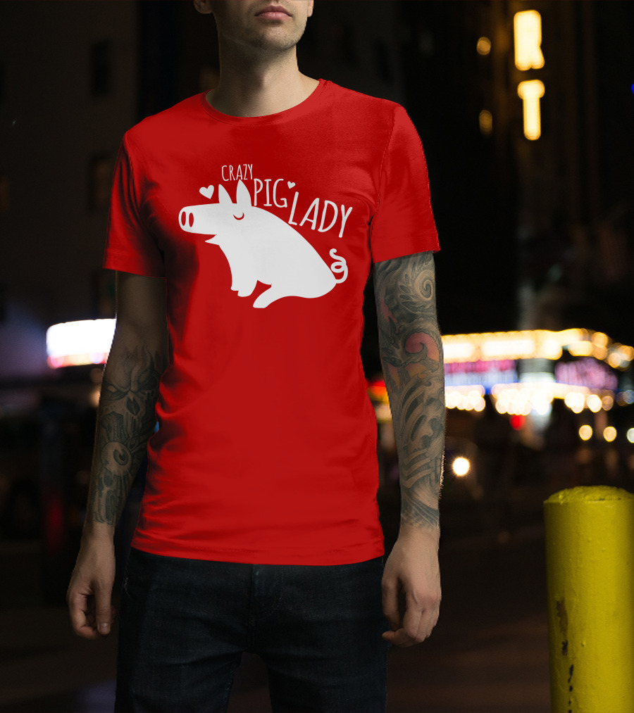 CRAZY PIG LADY Cute Hearts T-Shirt