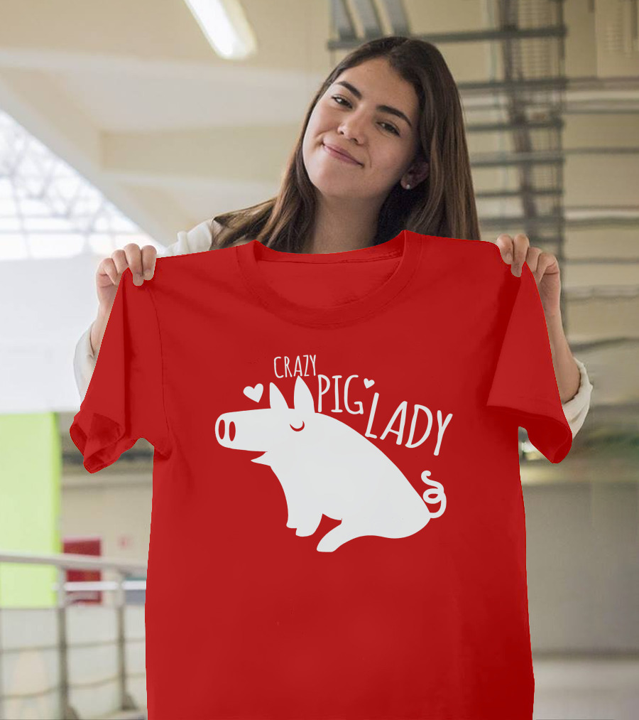 CRAZY PIG LADY Cute Hearts T-Shirt