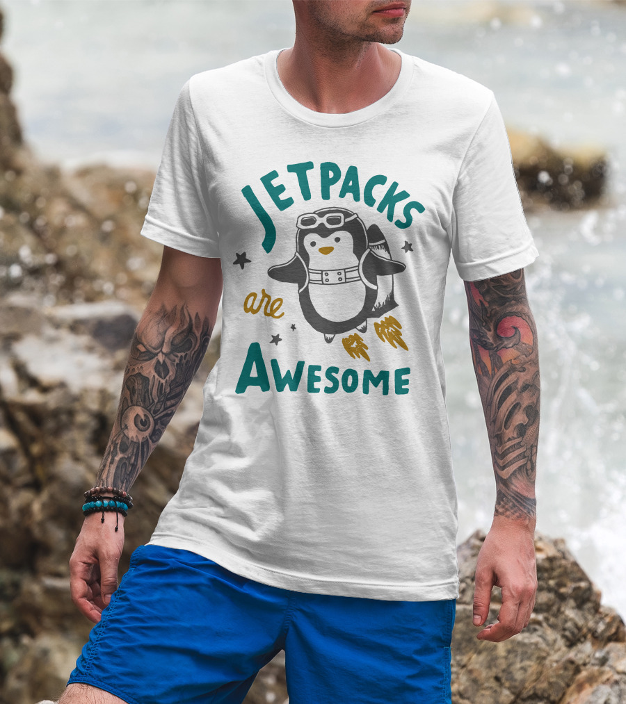 Jetpacks Are Awesome Penguin With Goggles And Stars T-Shirt