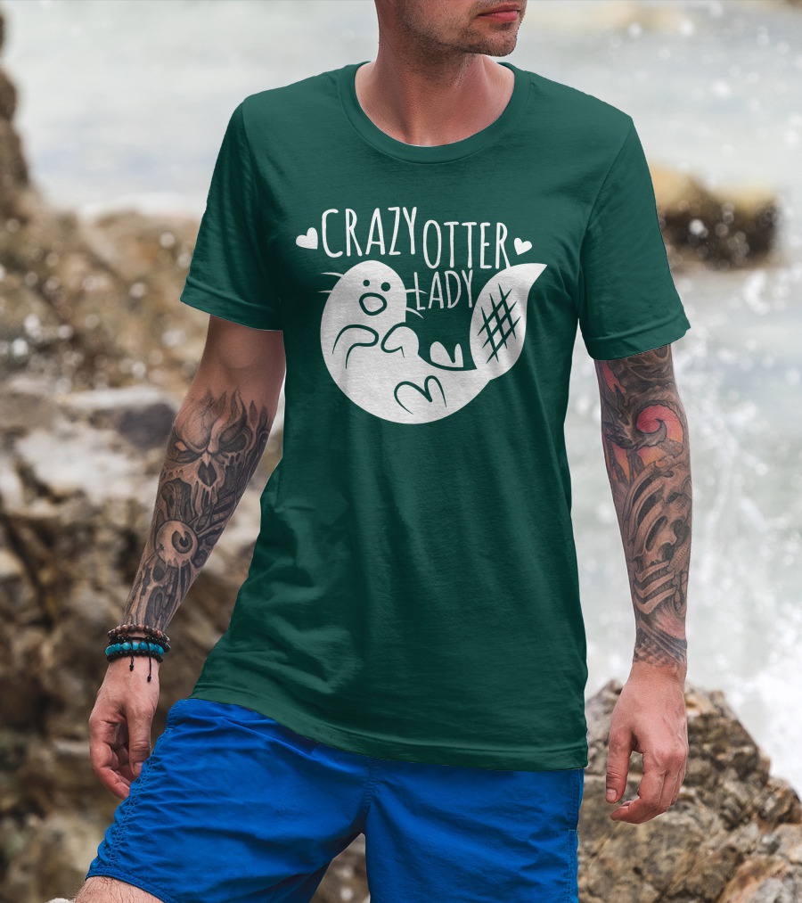 Crazy Otter Lady With Heart Accents T-Shirt