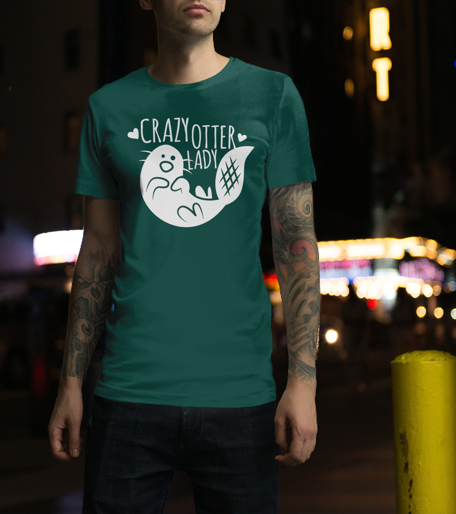 Crazy Otter Lady With Heart Accents T-Shirt