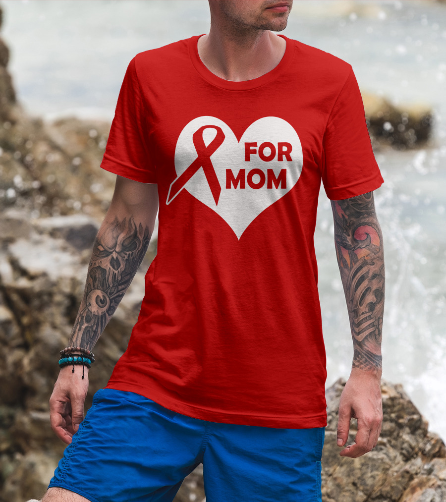 For Mom Red Ribbon Awareness Heart T-Shirt