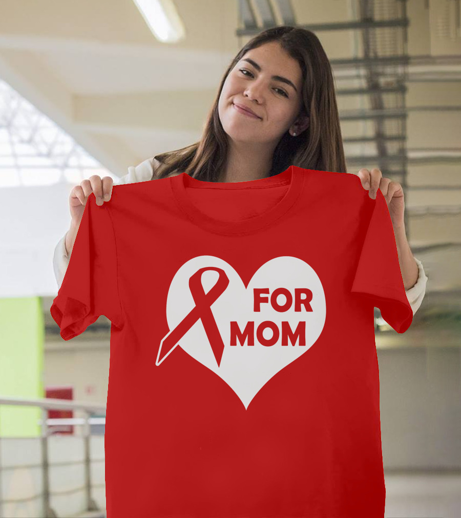 For Mom Red Ribbon Awareness Heart T-Shirt