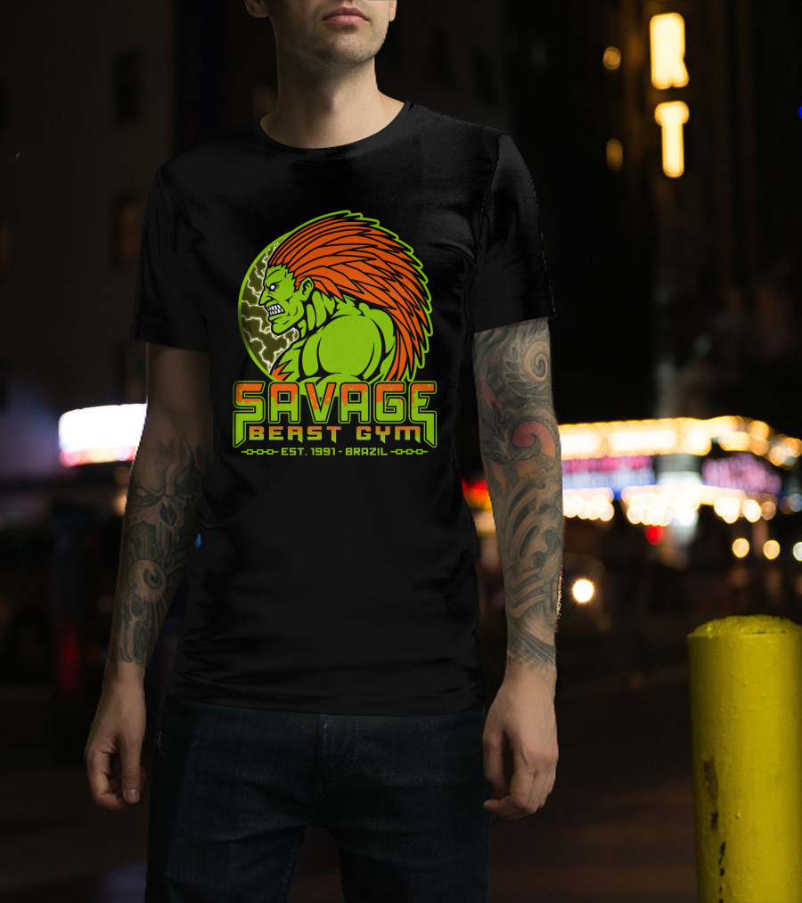 Savage Beast Gym Est. 1991 Brazil Green Monster With Orange Hair T-Shirt
