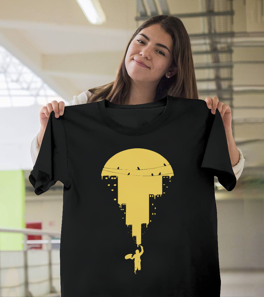 Paint It Orange Dripping Skyline With Birds T-Shirt