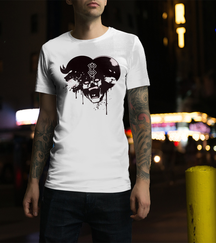 HELL DEMON Scream Symbol Dripping Horns T-Shirt