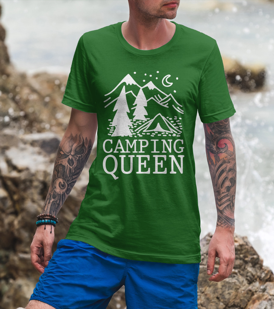 Camping Queen Mountain Tent Moon Forest Adventure T-Shirt