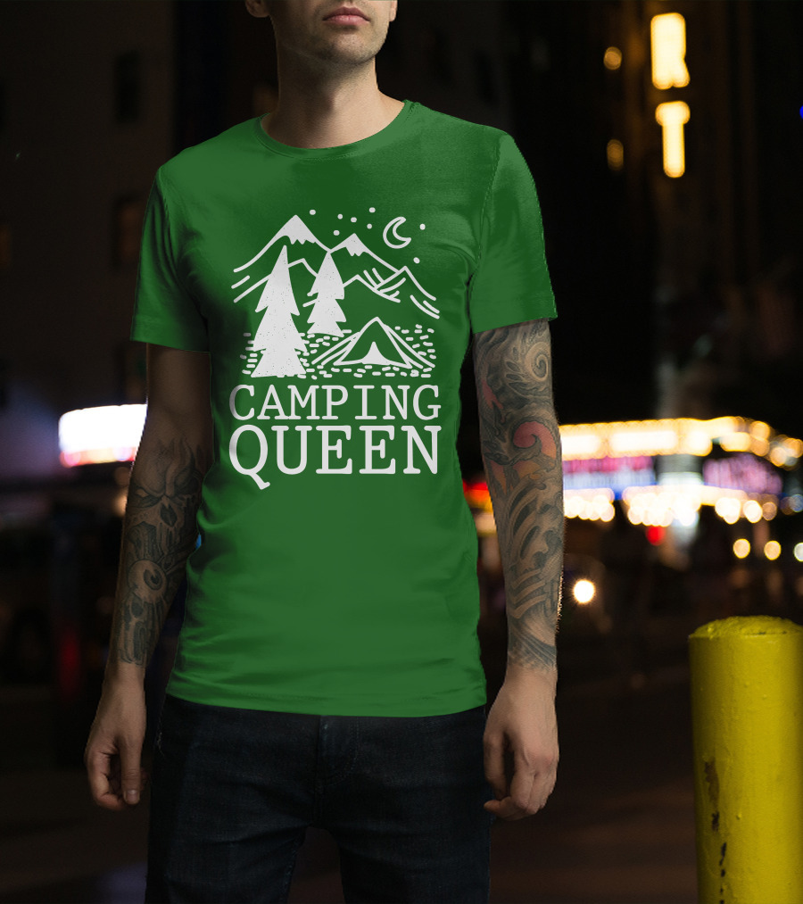 Camping Queen Mountain Tent Moon Forest Adventure T-Shirt