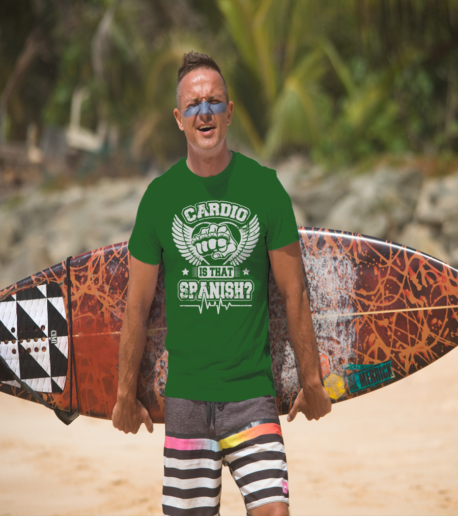 Cardio Is That Spanish Bold Fist And Wings With Heartbeat Line T-Shirt