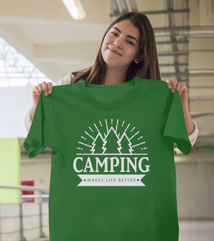 Camping Makes Life Better With Forest Trees And Radiant Sunburst T-Shirt