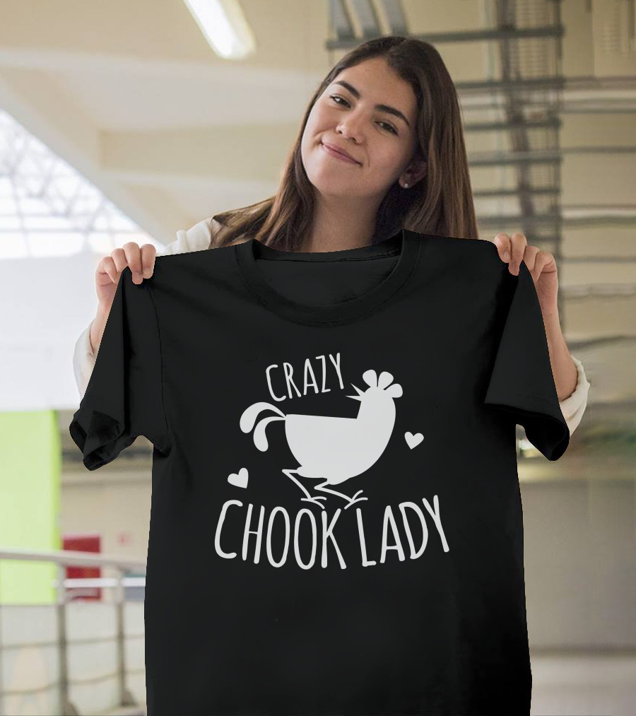 Crazy Chook Lady Hen Illustration With Hearts T-Shirt