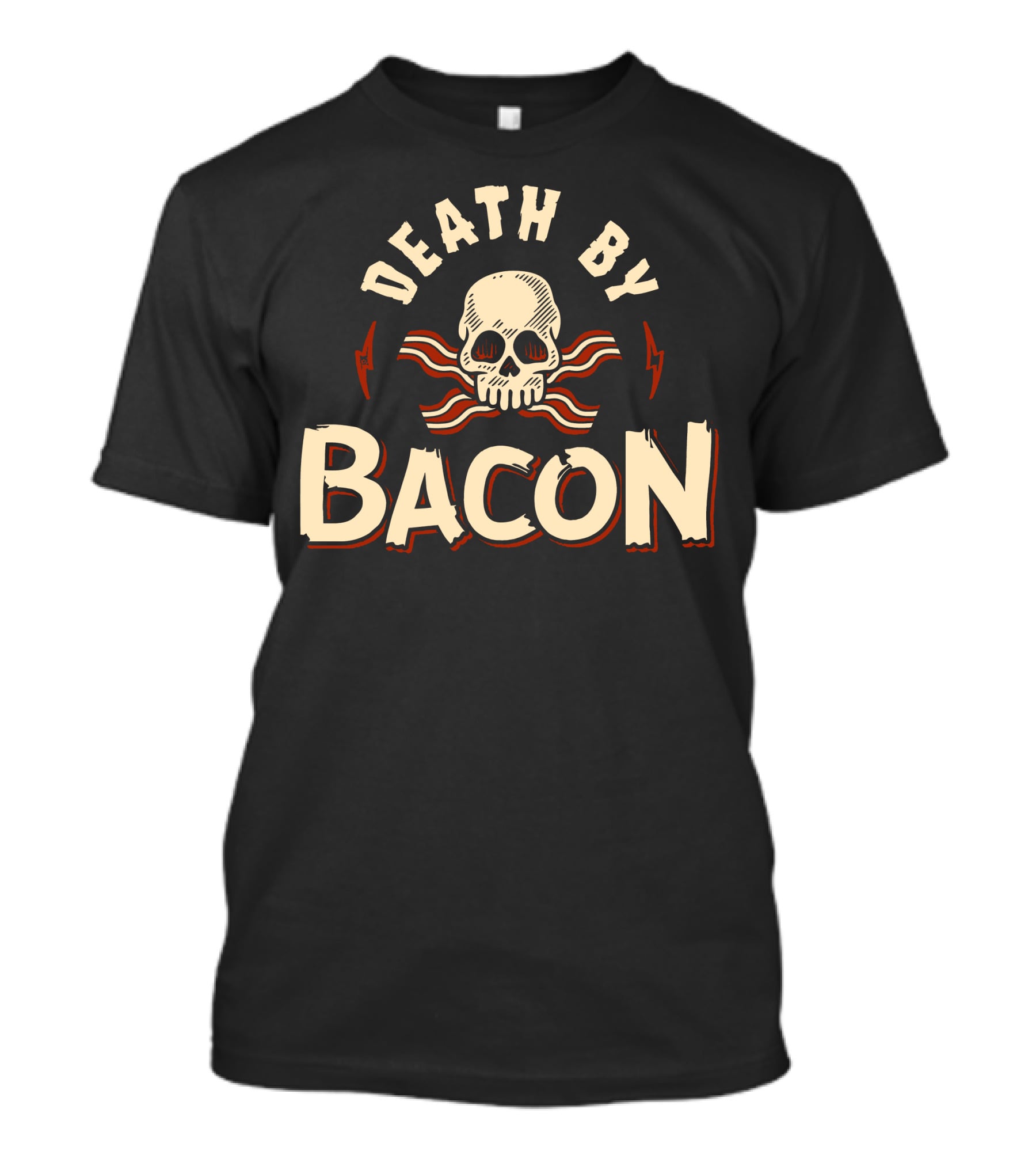Death By Bacon Skull And Crossbones With Lightning Bolts T-Shirt