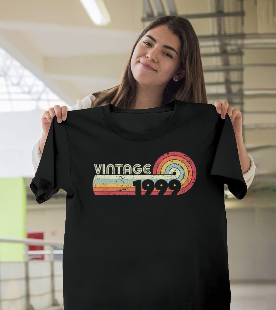 Vintage 1999 Retro Colorful Circle Stripes T-Shirt