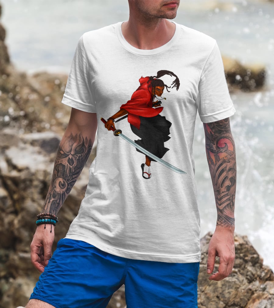 Blck Ronin Heroic Samurai Warrior In Red Cloak With Sword T-Shirt