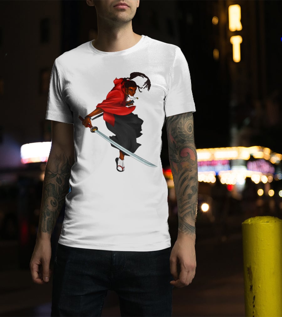 Blck Ronin Heroic Samurai Warrior In Red Cloak With Sword T-Shirt