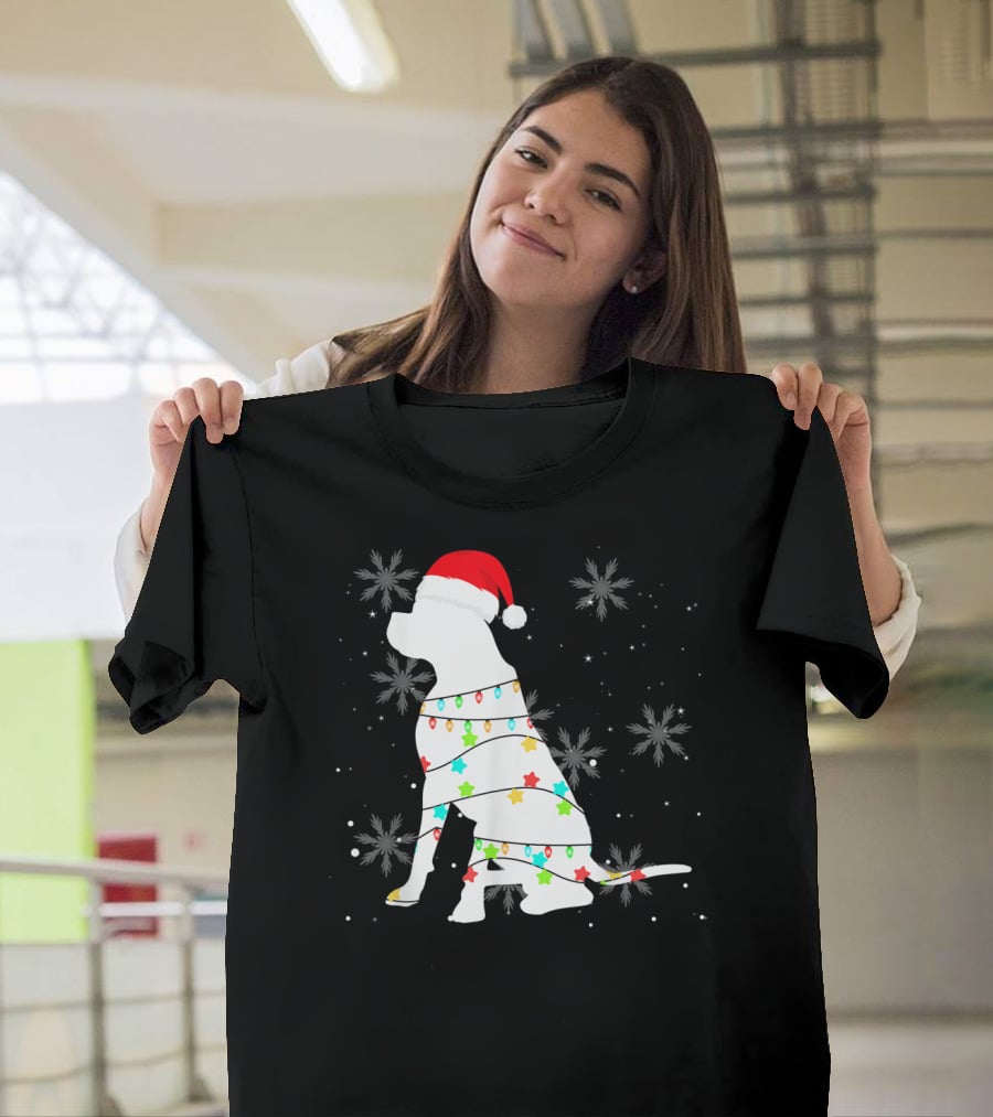 Christmas Lights Boxer Santa Hat Snowflakes T-Shirt