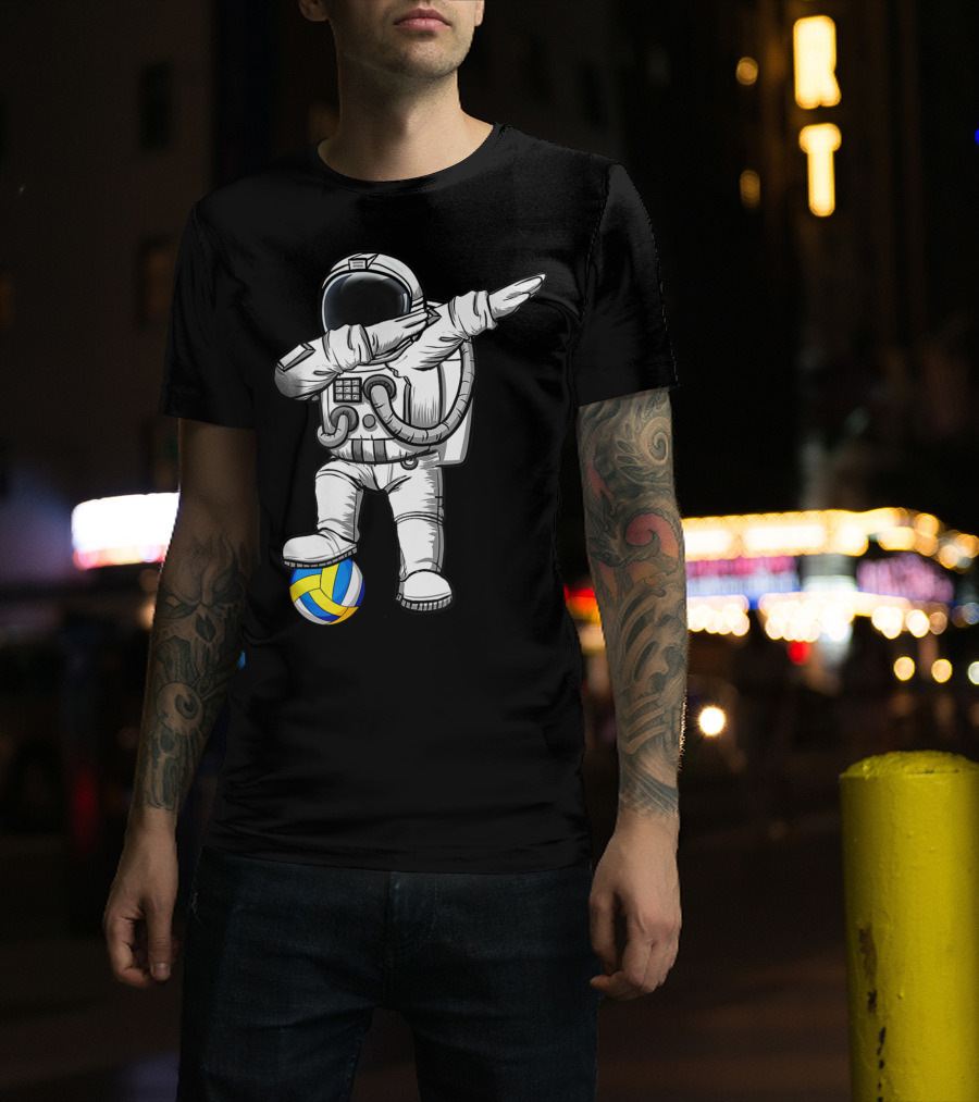 Cute Astronaut Dabbing With Volleyball Astronomy Lovers Galaxy T-Shirt