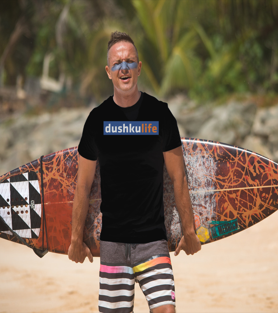 Dushkulife Logo Style Text In Orange And Blue T-Shirt