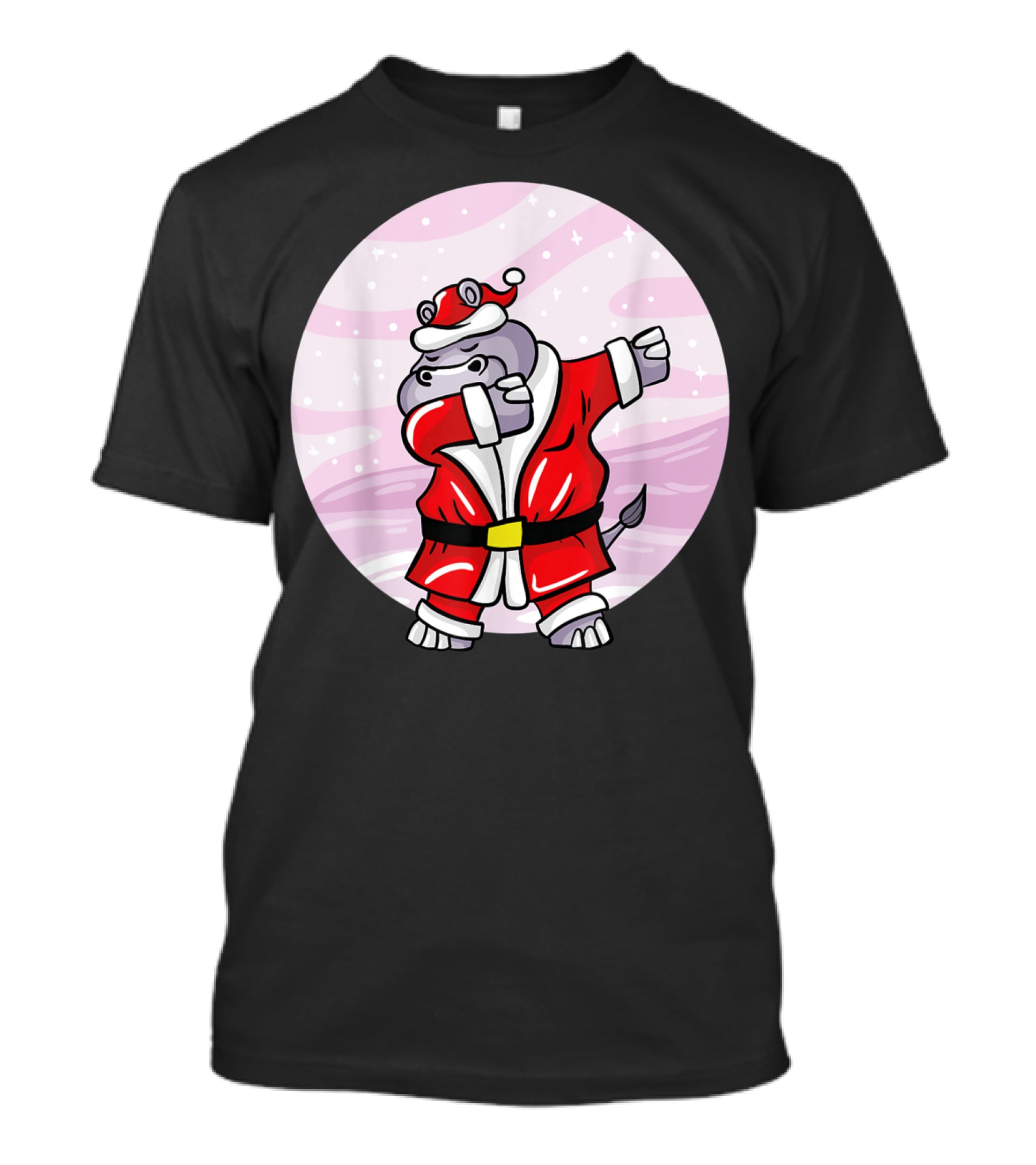 Funny Dabbing Christmas Santa Claus Hippo With Red Santa Suit T-Shirt
