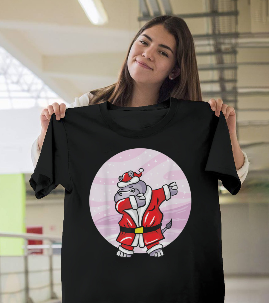 Funny Dabbing Christmas Santa Claus Hippo with Red Santa Suit T-Shirt