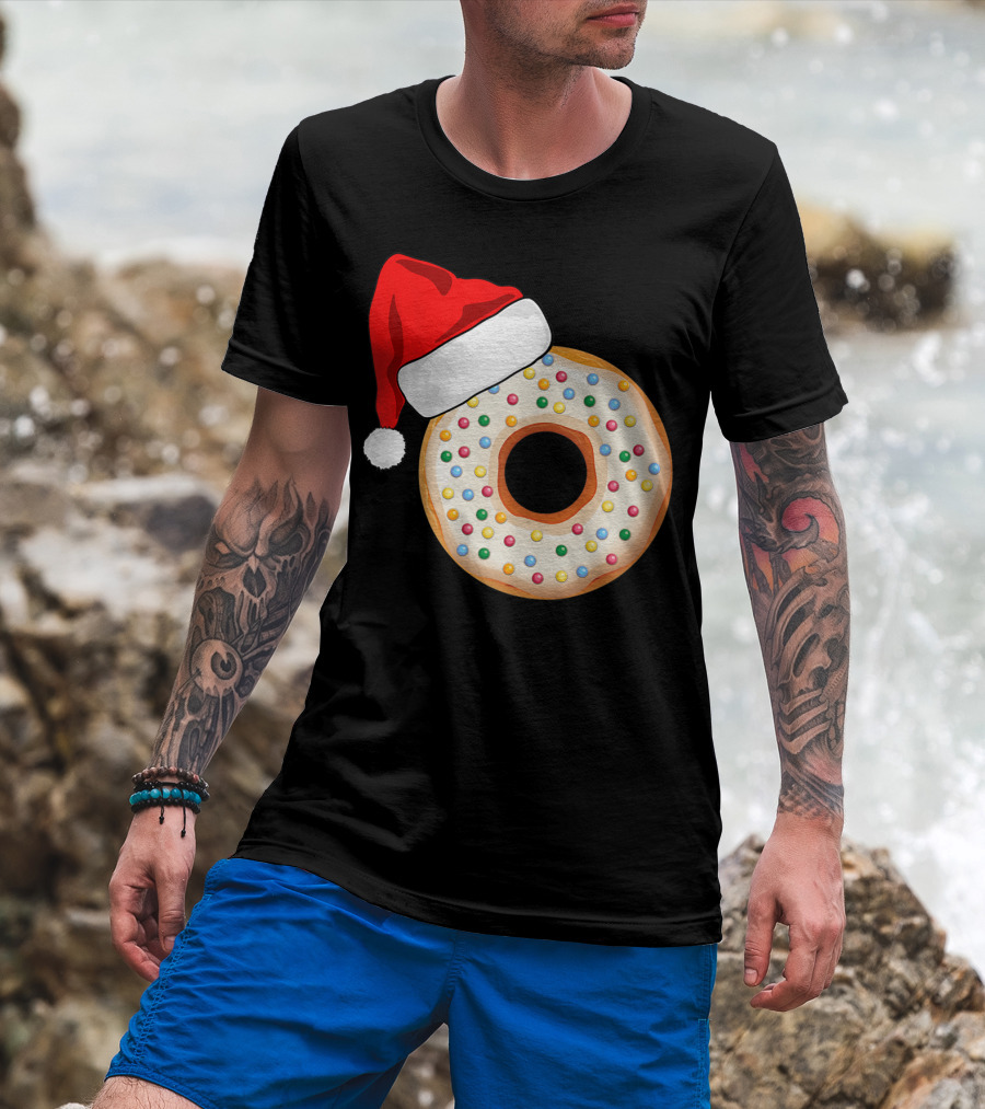 Funny Donut Santa Hat With Sprinkles T-Shirt