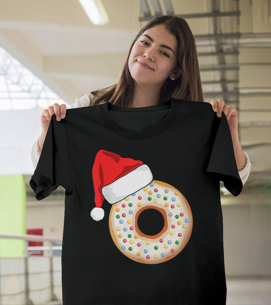 Funny Donut Santa Hat With Sprinkles T-Shirt