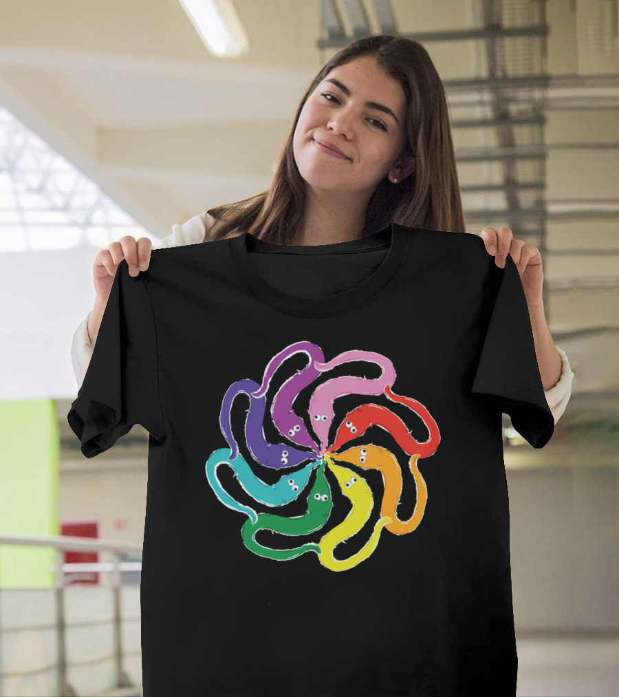Funny Fuzzy Worm On A String Rainbow Mandala Kaleidoscope T-Shirt