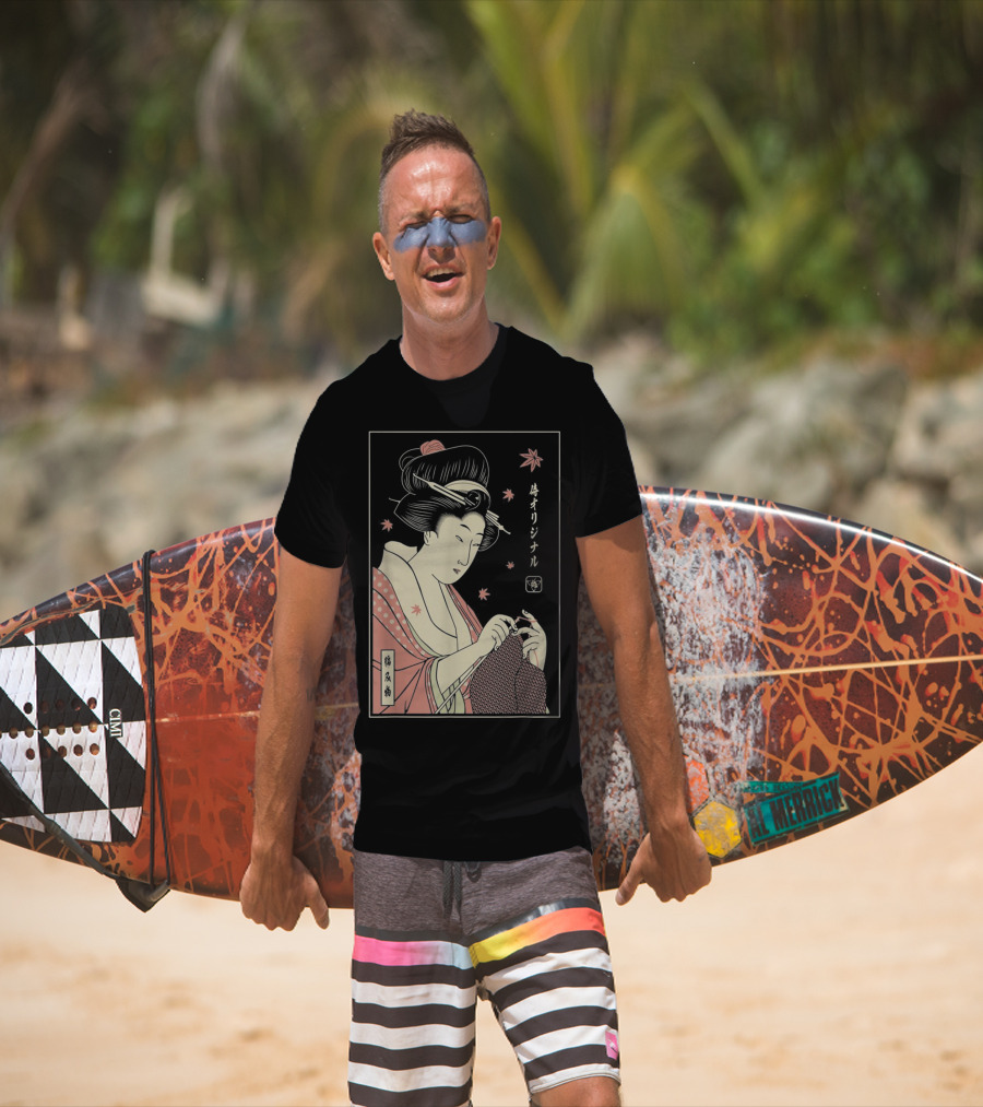 Funny Geisha Knitting Samurai Japanese Lover Ukiyo-e T-Shirt