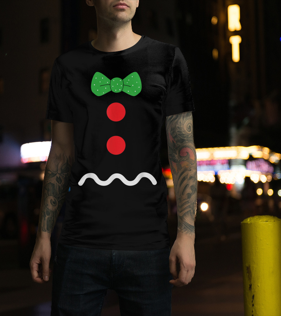 Funny Gingerbread Man Christmas Holiday Bow Tie Buttons T-Shirt